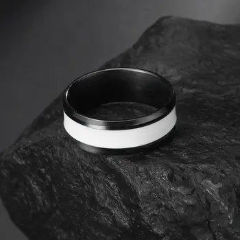 6/8 мм Модно Просто Очарователно пръстен за Мъже от неръждаема Стомана, Бели, черни пръстени за жени, Годежни пръстени, мъжки бижута, подарък Изображение