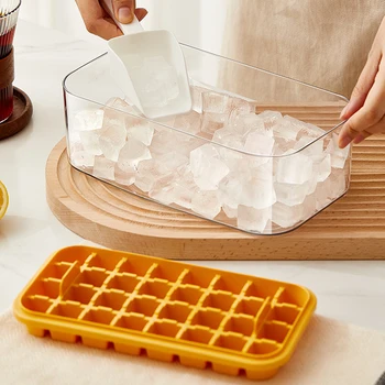 Форма за лед, Двупластова Форма за приготвяне на кубчета лед с капак и шпатула за лед, за Многократна употреба, които не съдържат бисфенол А, здрави тела за дома за готвене Изображение