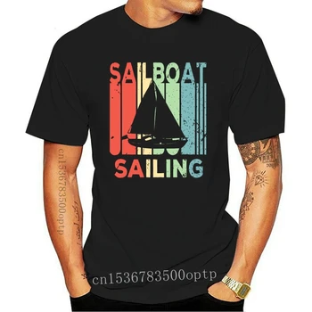 2019 Мода мъжка тениска с ветроходна лодка, реколта тениска от 100% памук, лятна индивидуалност Изображение