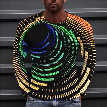 Голяма мъжка тениска с 3D спирала модел, с дълъг ръкав Y2k3D, абстрактен принт, Градинска на мъжко облекло, Без всекидневни топ голям размер Изображение